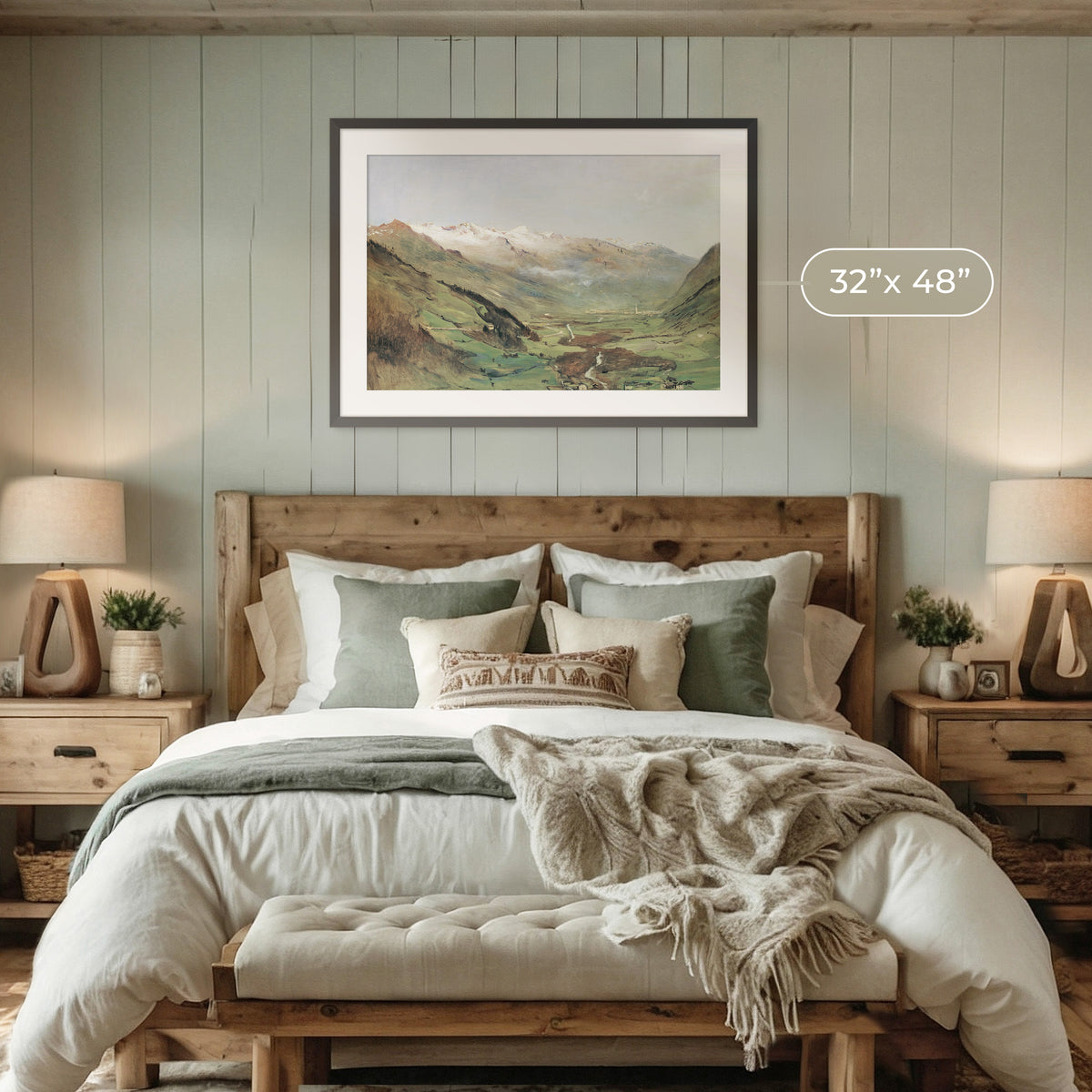 Sunny Mountain Valley Oil Painting No2 - Sage and Rose Prints