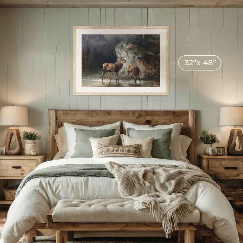 Classical Painting of Deer No2 - Sage and Rose Prints