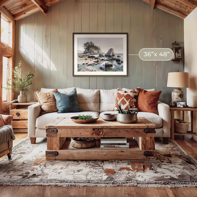 Rocky Beach Painting No2 - Sage and Rose Prints