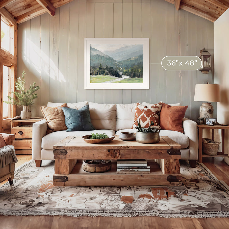 Blue Mountain Oil Painting No2 - Sage and Rose Prints