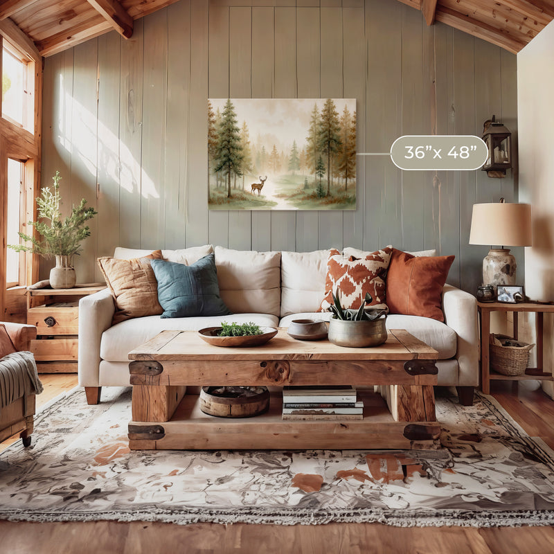 Dear Painting in a Misty Fall Forest - Sage and Rose Prints