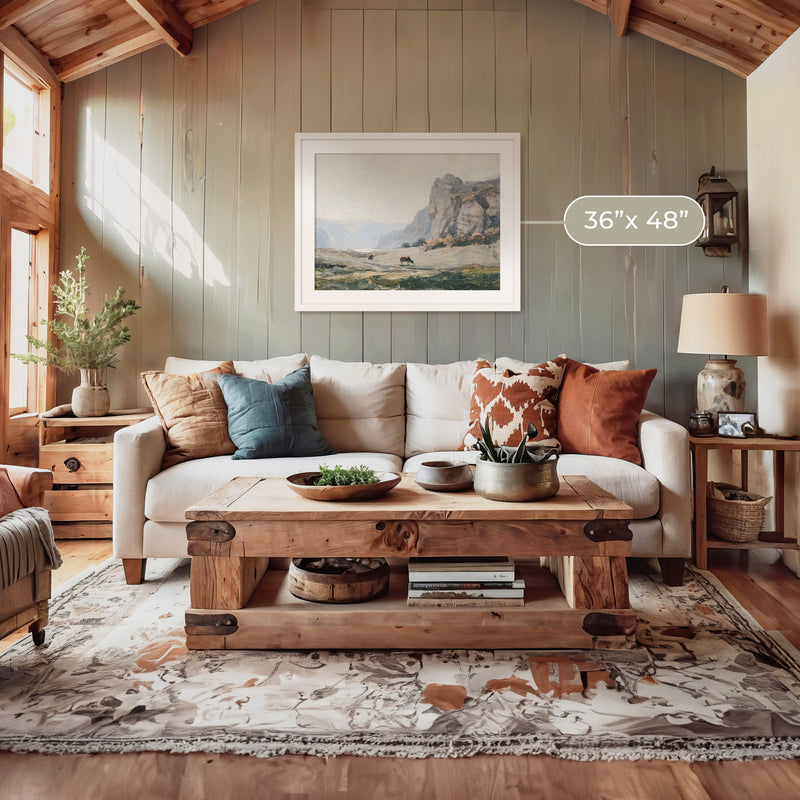 Neutral Mountain Pasture Painting - Sage and Rose Prints