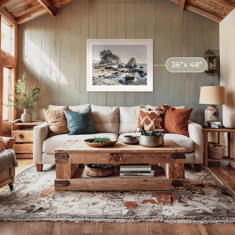 Rocky Beach Painting No2 - Sage and Rose Prints