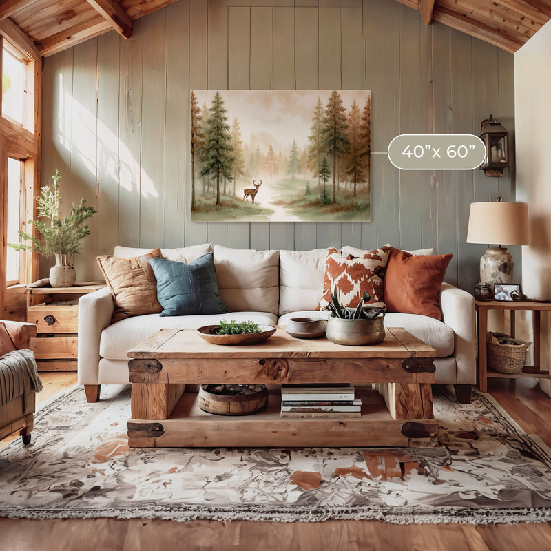 Dear Painting in a Misty Fall Forest - Sage and Rose Prints