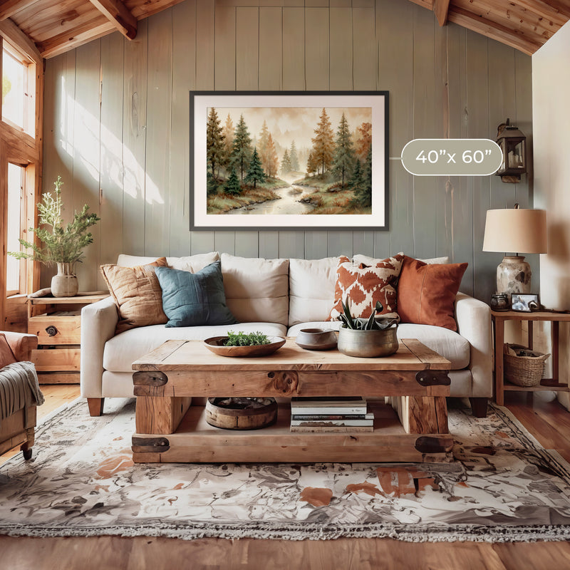 Forest Landscape in Fall Colors - Sage and Rose Prints
