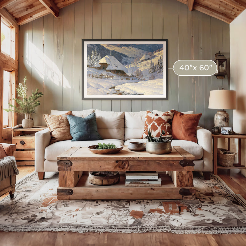 Cabin in the Snow Painting No2 - Sage and Rose Prints