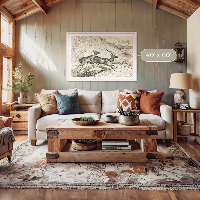 Charcoal Drawing of Deer No2 - Sage and Rose Prints