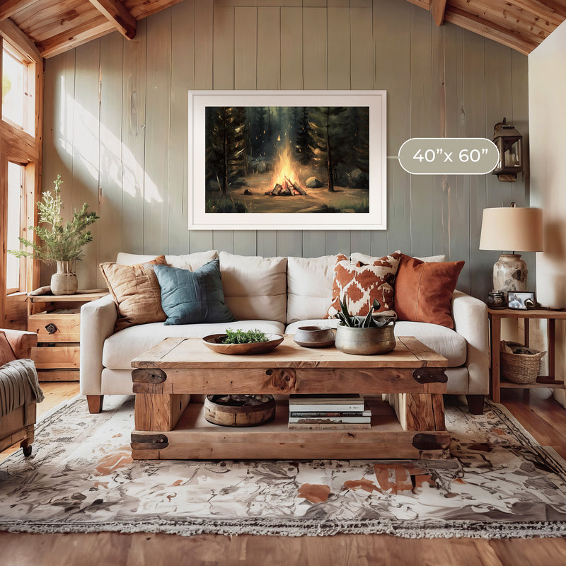 Cozy Campfire Forest Painting No2 - Sage and Rose Prints