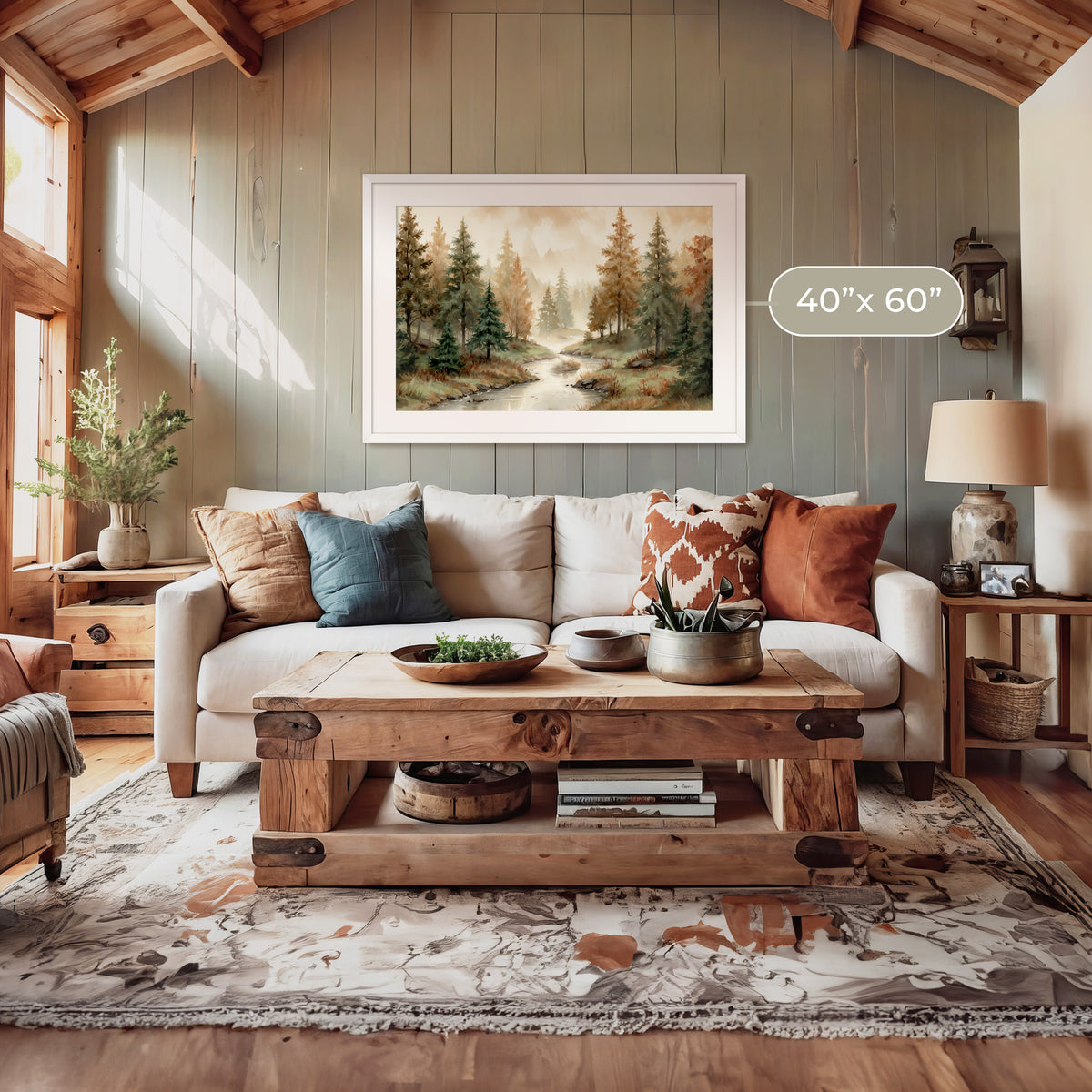 Forest Landscape in Fall Colors - Sage and Rose Prints