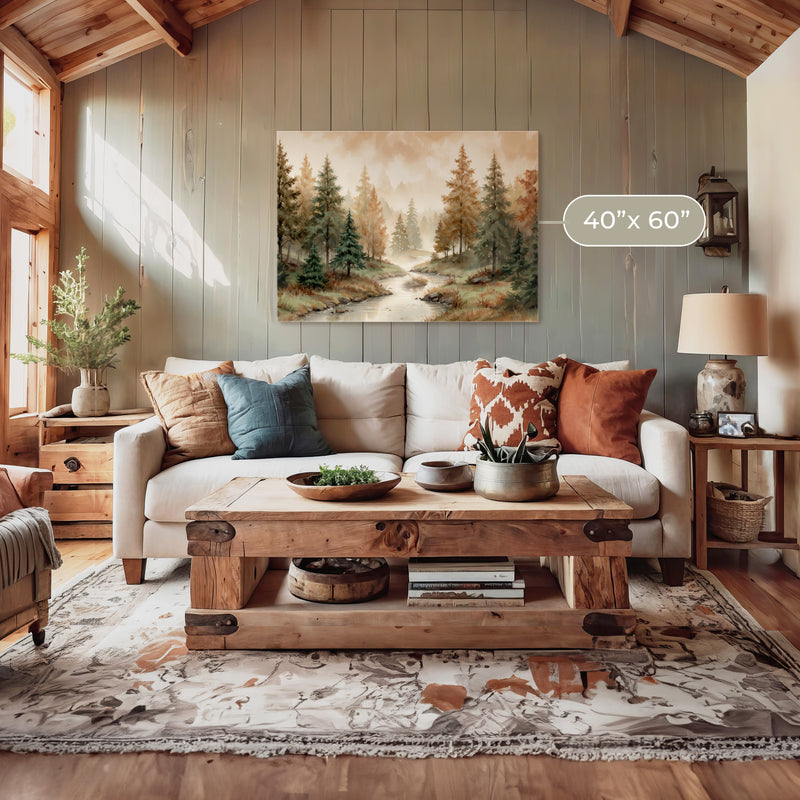 Forest Landscape in Fall Colors - Sage and Rose Prints
