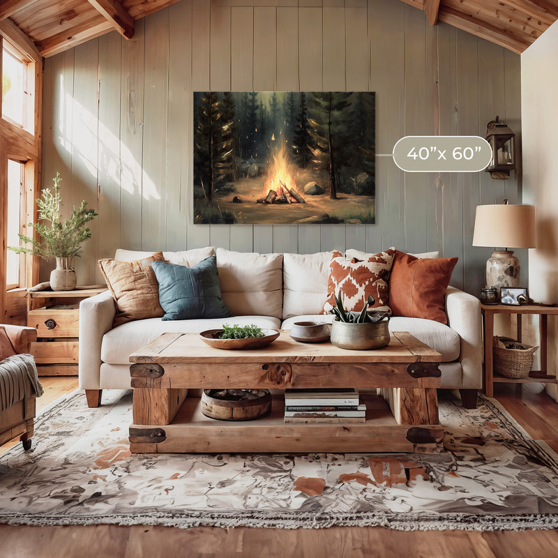 Cozy Campfire Forest Painting No2 - Sage and Rose Prints