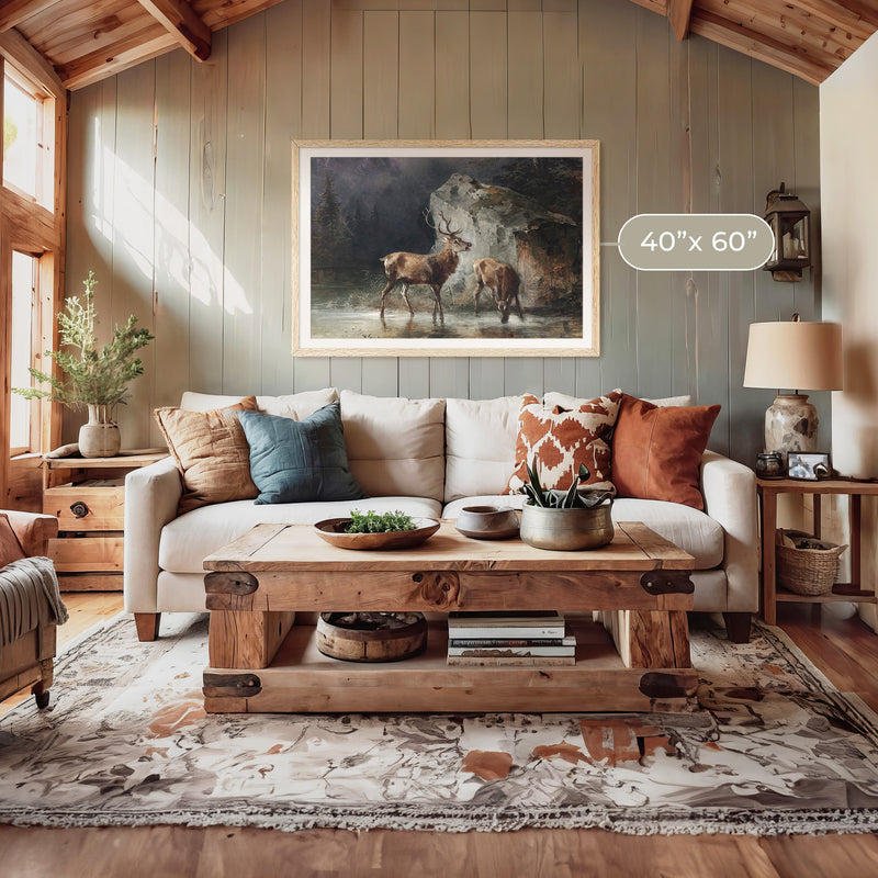 Classical Painting of Deer No2 - Sage and Rose Prints