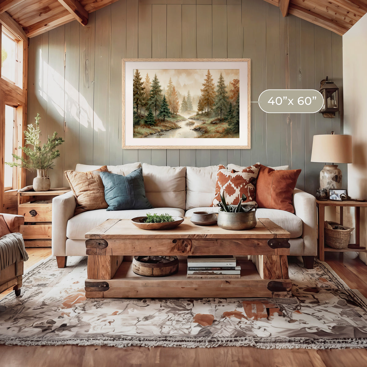 Forest Landscape in Fall Colors - Sage and Rose Prints