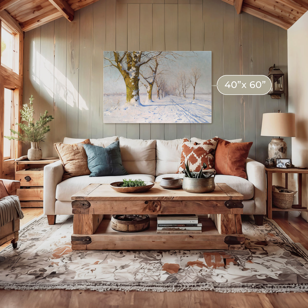 Sunny Winter Landscape Painting - Sage and Rose Prints
