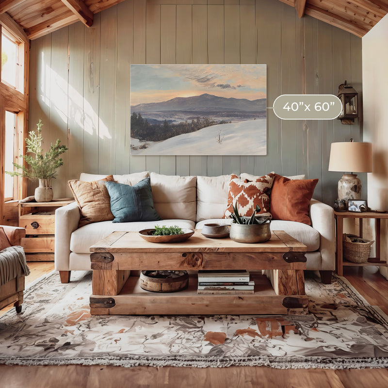 Winter Mountains In Pastel Purples - Sage and Rose Prints