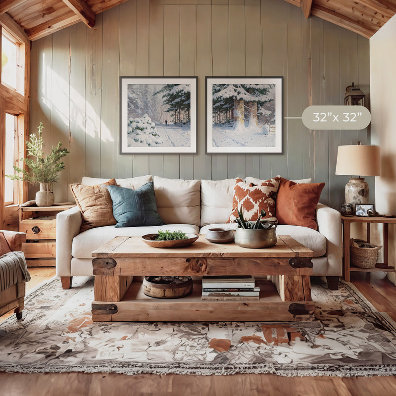 Snowy Forest 2-Panel Art Set - Sage and Rose Prints