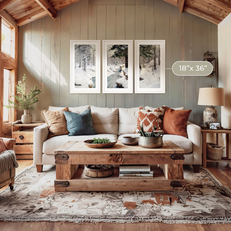 Snowy Forest Old Masters Triptych - Sage and Rose Prints