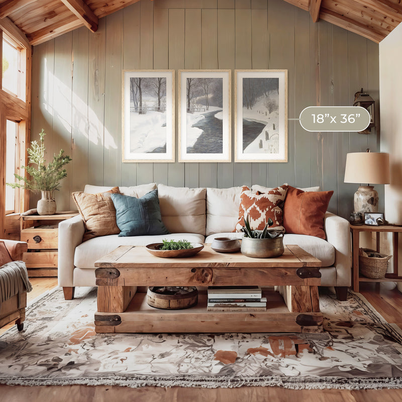 Winter Forest Landscape Triptych - Sage and Rose Prints