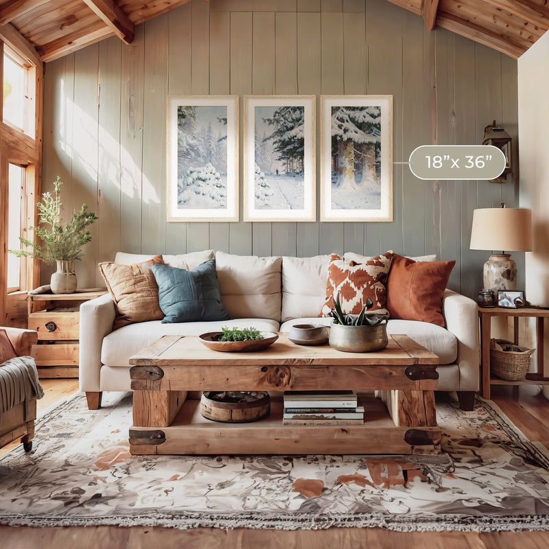 Snowy Forest Winter Art Triptych - Sage and Rose Prints