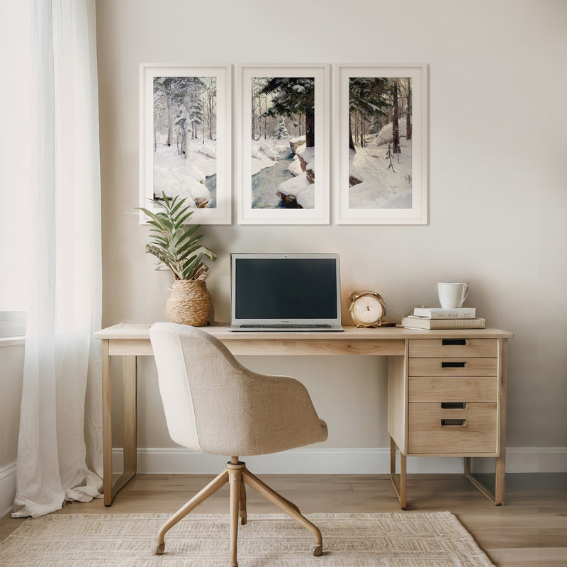 Snowy Forest Old Masters Triptych - Sage and Rose Prints