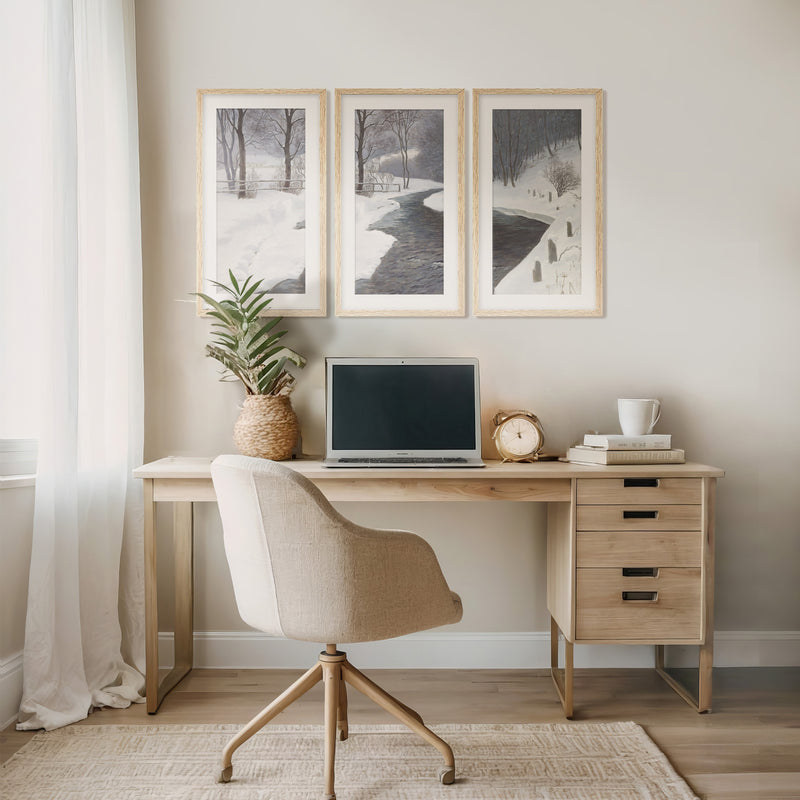 Winter Forest Landscape Triptych - Sage and Rose Prints