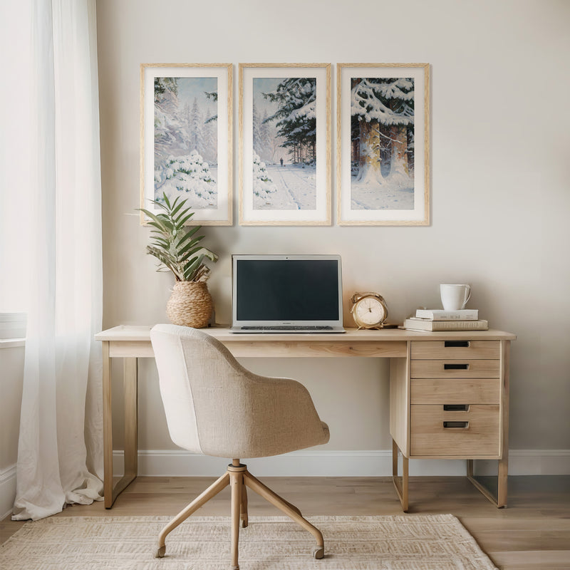 Snowy Forest Winter Art Triptych - Sage and Rose Prints