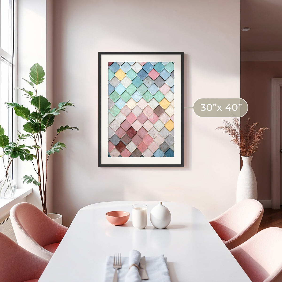 Dusty Pink and Blue Geometric Wall Pattern No1 - Sage and Rose Prints