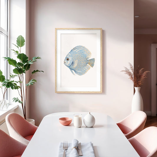 Sky Blue Coastal Fish Swimming Left - Sage and Rose Prints
