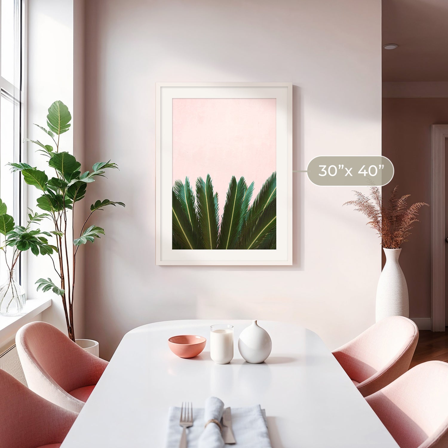 Tropical Leaves and Soft Pink No1 - Sage and Rose Prints