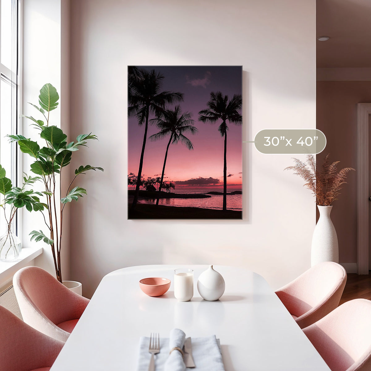 Bright Pink Sunset and Palm Trees Art - Sage and Rose Prints