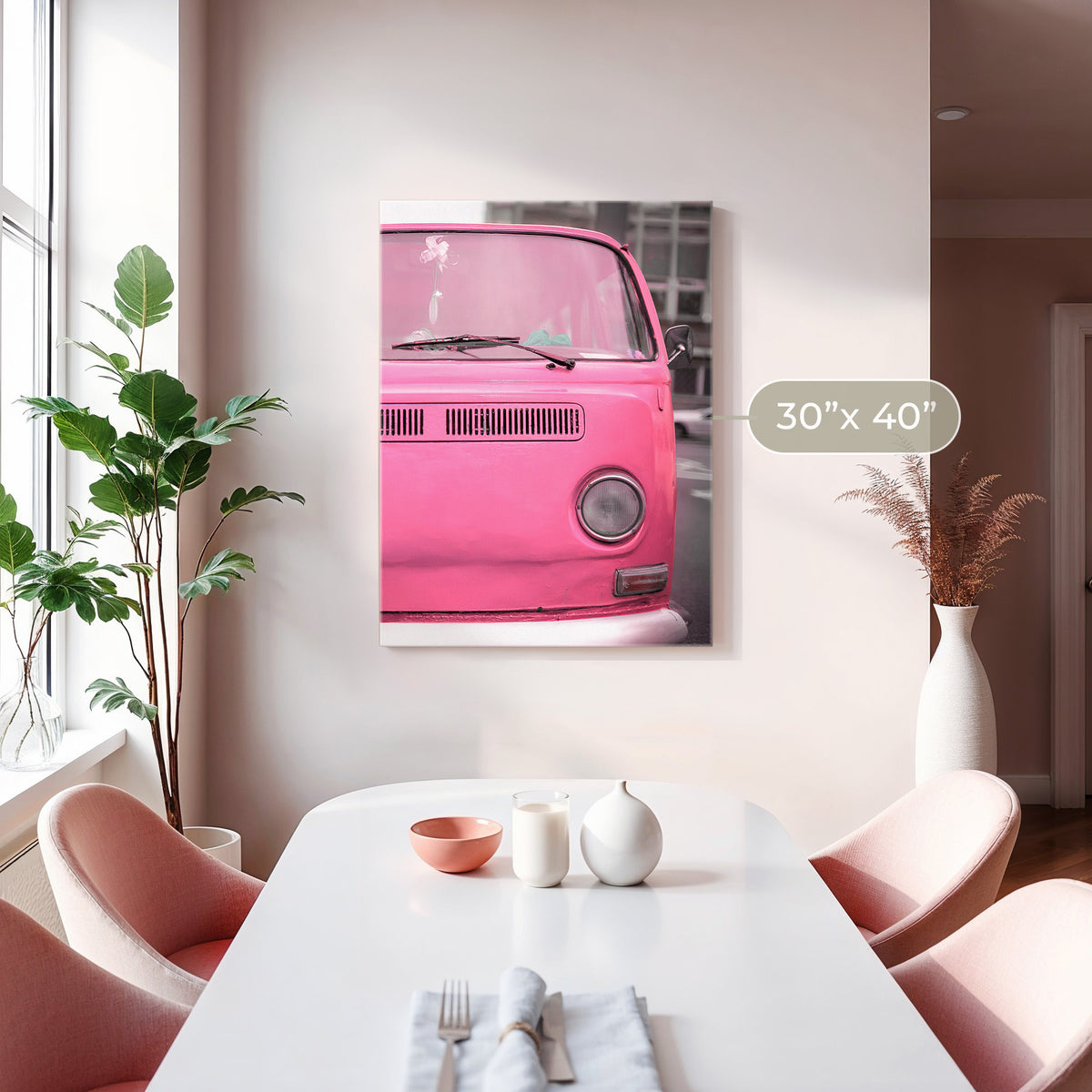 Pink Retro VW Van Photo No1 - Sage and Rose Prints