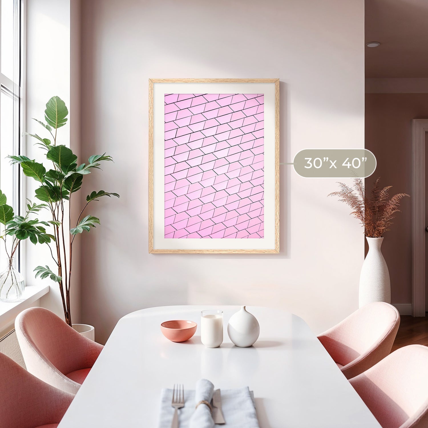 Pink Tile Wall Pattern Art No1 - Sage and Rose Prints