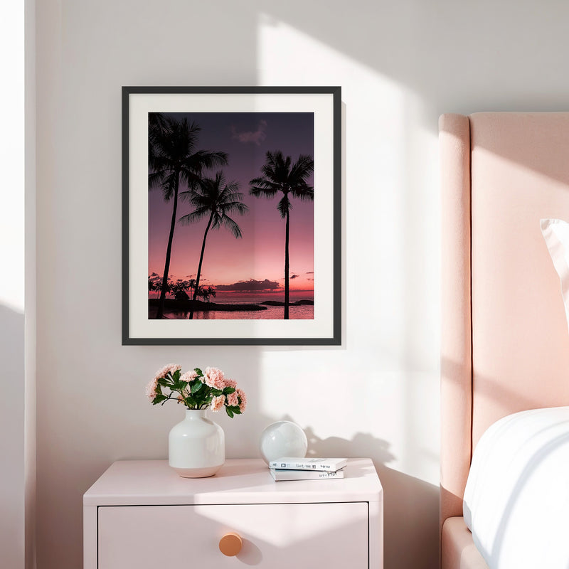Bright Pink Sunset and Palm Trees Art - Sage and Rose Prints