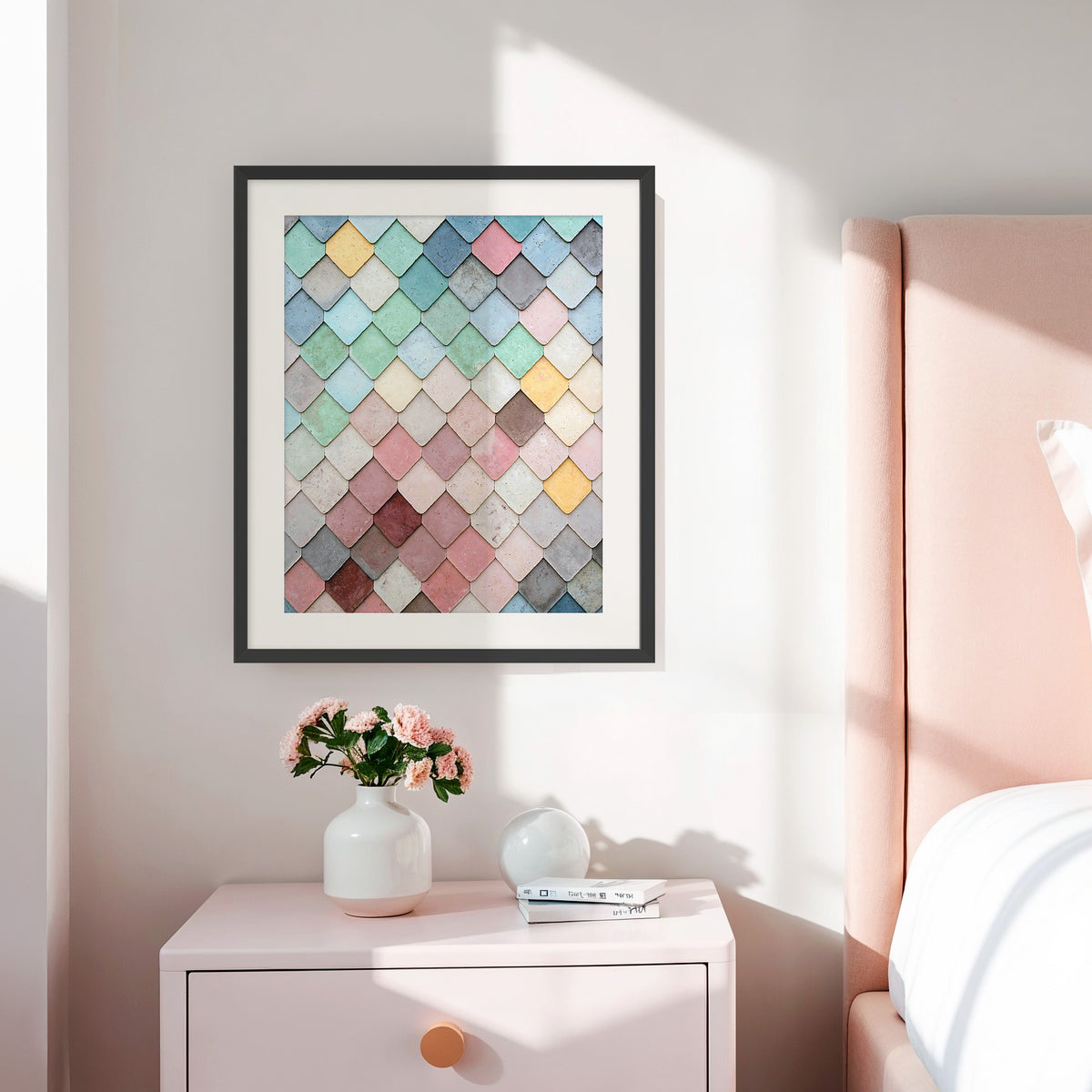 Dusty Pink and Blue Geometric Wall Pattern No1 - Sage and Rose Prints