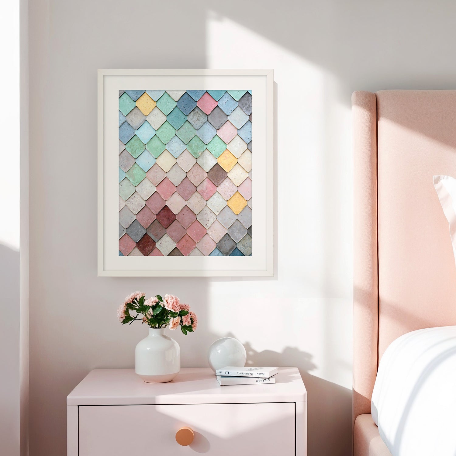 Dusty Pink and Blue Geometric Wall Pattern No1 - Sage and Rose Prints
