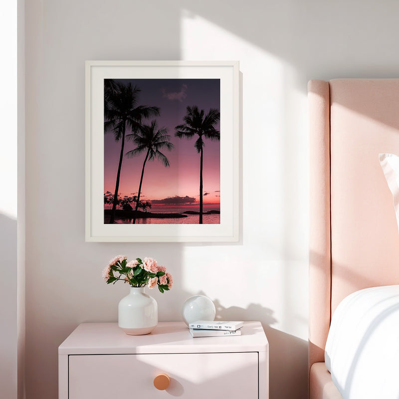 Bright Pink Sunset and Palm Trees Art - Sage and Rose Prints