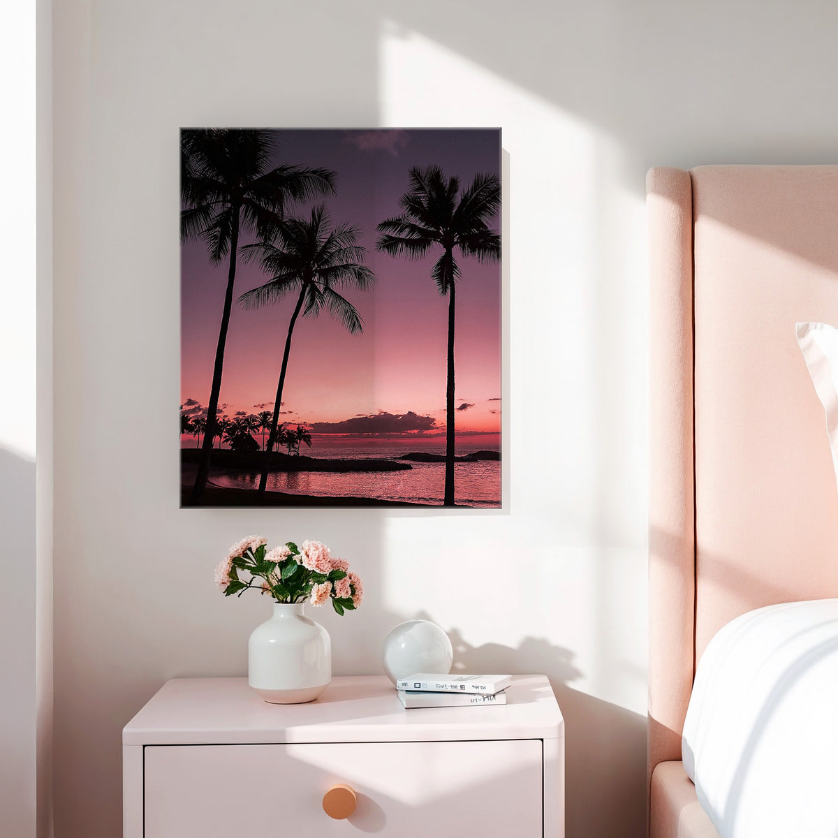 Bright Pink Sunset and Palm Trees Art - Sage and Rose Prints
