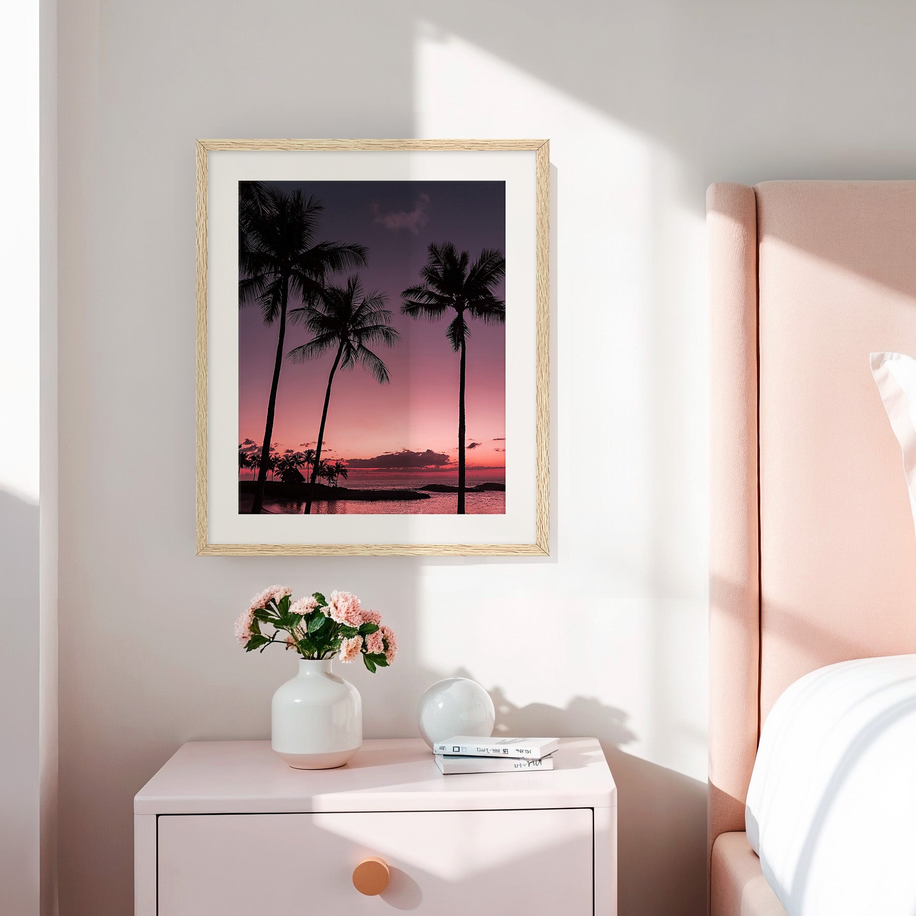 Bright Pink Sunset and Palm Trees Art - Sage and Rose Prints