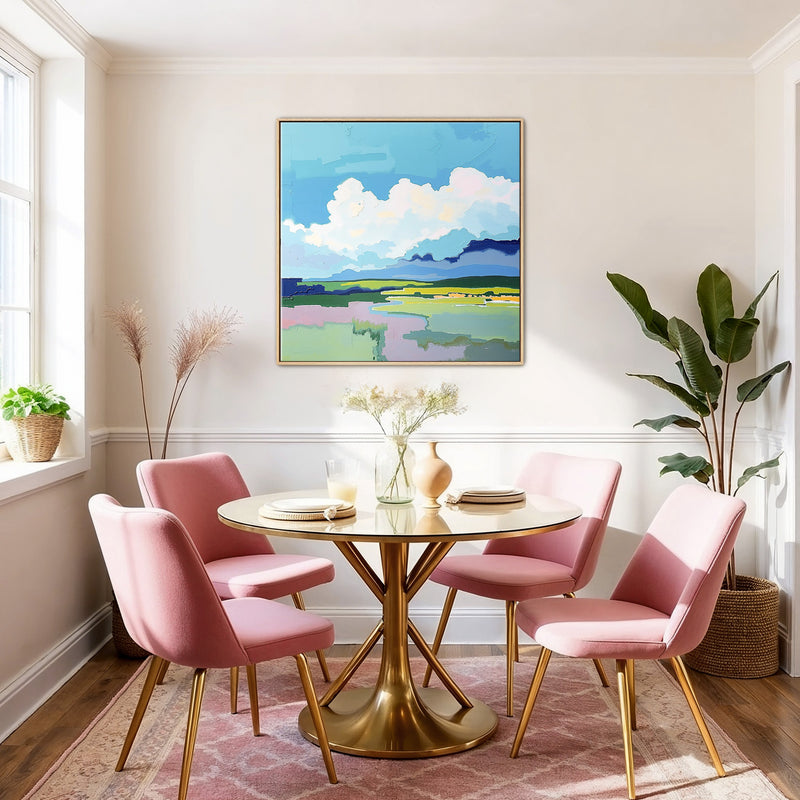 Fluffy Clouds and Green Fields Abstract Art - Sage and Rose Prints