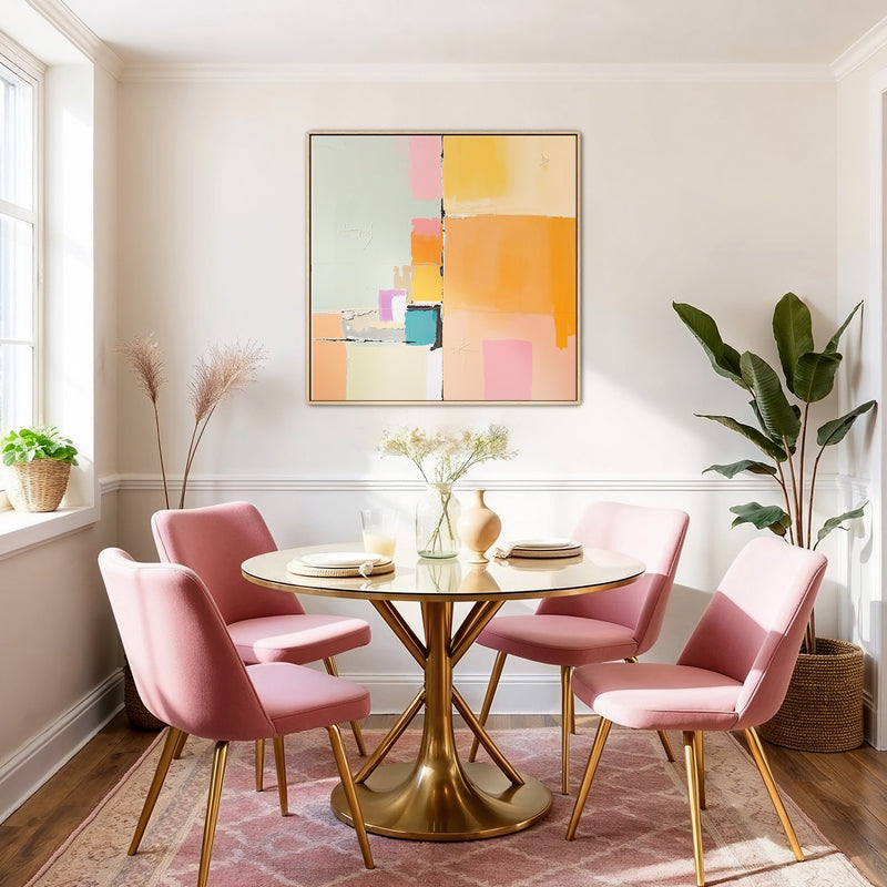 Butter Yellow and Green Abstract Art - Sage and Rose Prints
