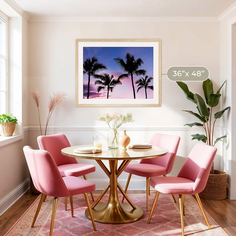 Palm Tree Silhouettes and Purple Sky No2 - Sage and Rose Prints