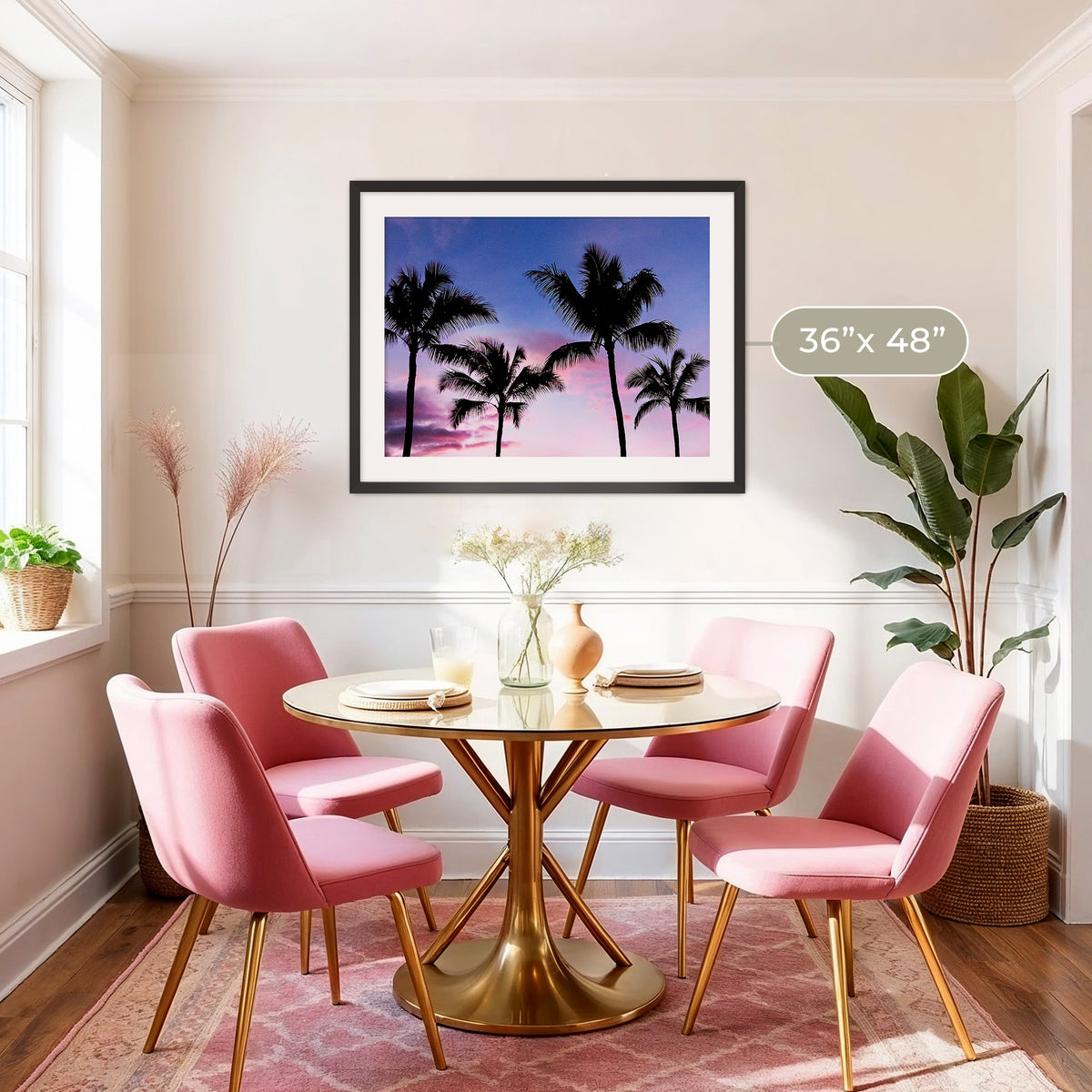 Palm Tree Silhouettes and Purple Sky No2 - Sage and Rose Prints