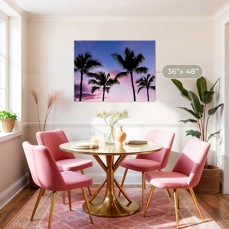 Palm Tree Silhouettes and Purple Sky No2 - Sage and Rose Prints
