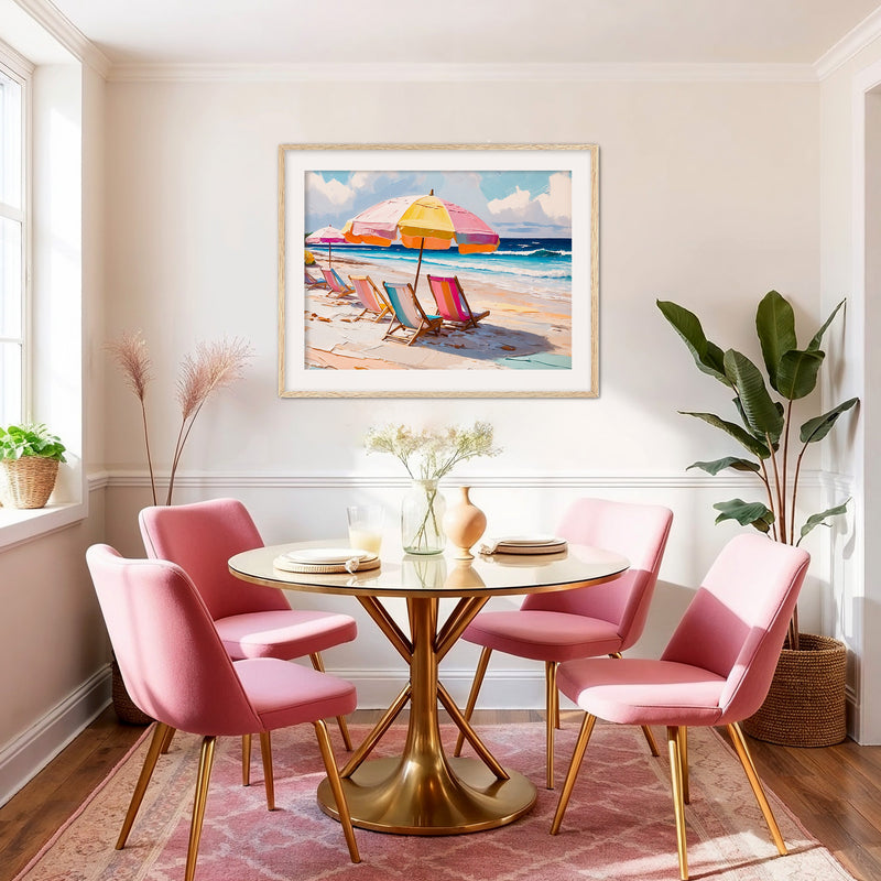 Bright Pink Beach Umbrellas and Chairs - Sage and Rose Prints