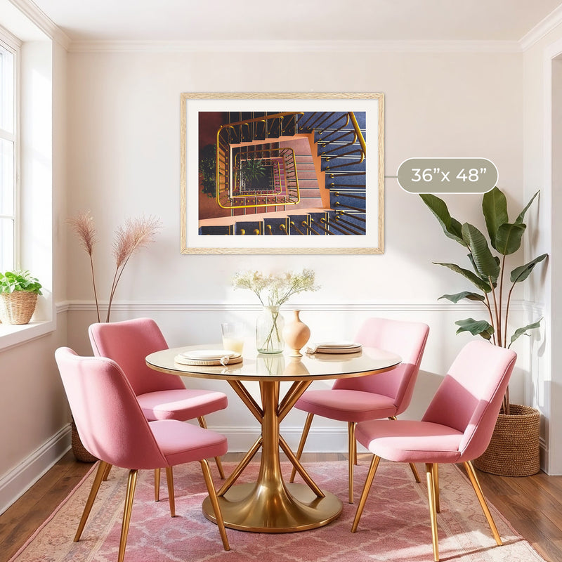 Geometric Stairway Pattern in Steel Blue - Sage and Rose Prints
