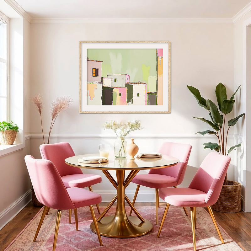 Green Abstract Village Painting Print - Sage and Rose Prints