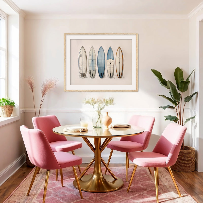 Surfboard Wall Art in Blues and Tans - Sage and Rose Prints