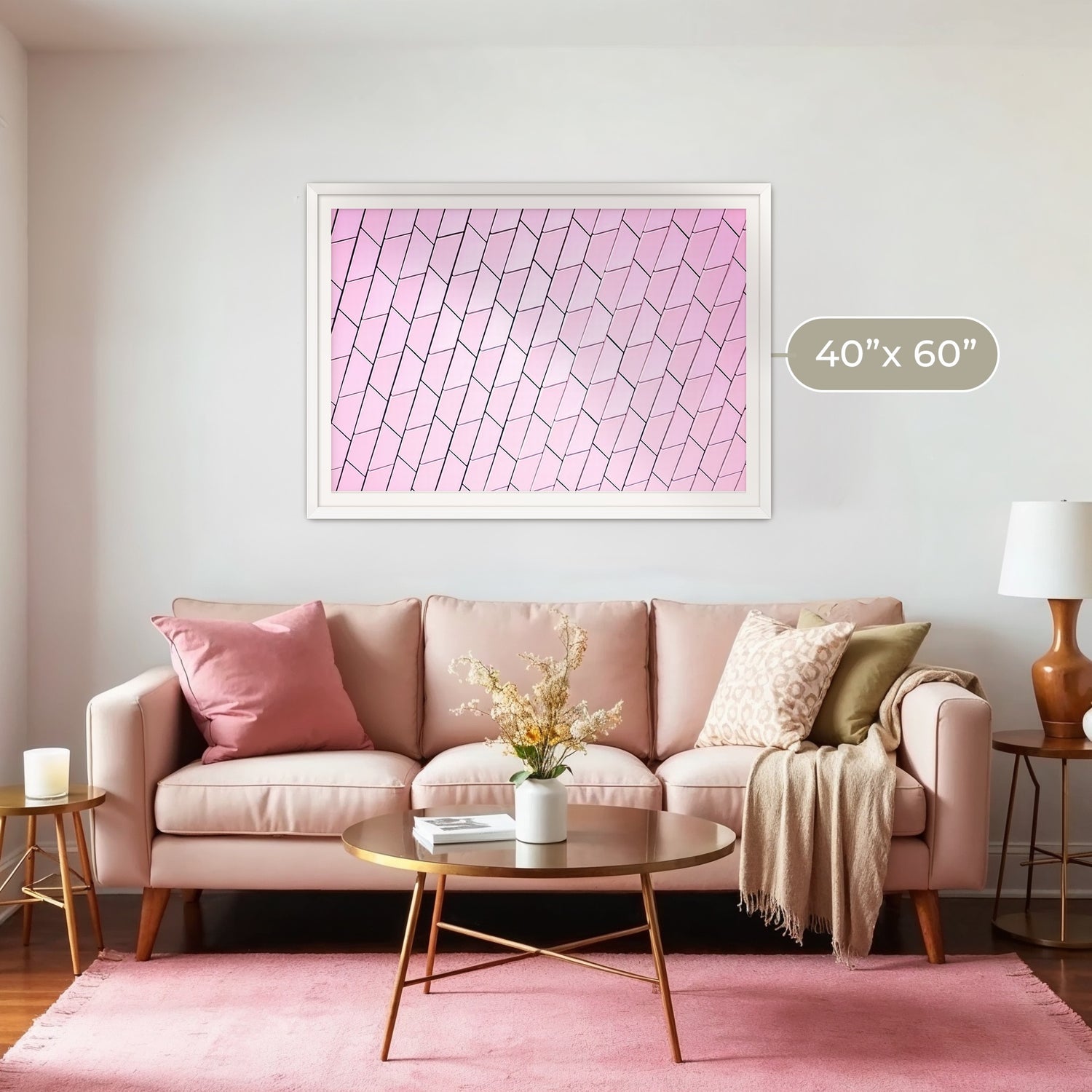 Pink Tile Wall Pattern Art - Sage and Rose Prints