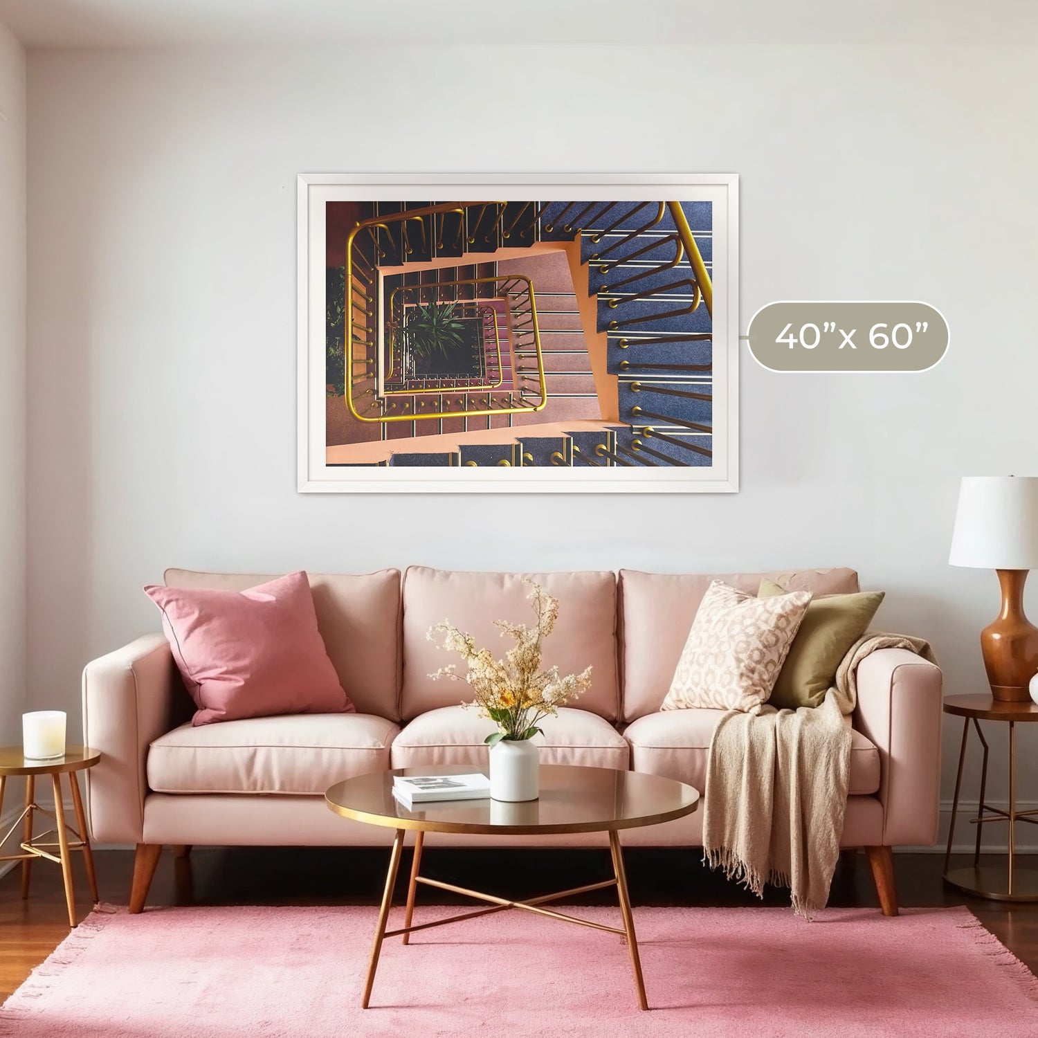 Geometric Stairway Pattern in Steel Blue - Sage and Rose Prints
