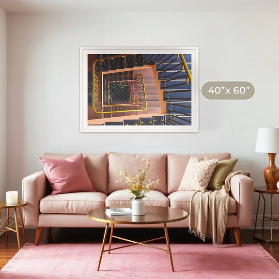 Geometric Stairway Pattern in Steel Blue - Sage and Rose Prints